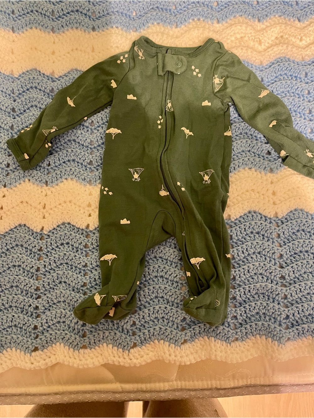 Carter's Dark Green Footed One-Piece Pajamas with White Nature Motif